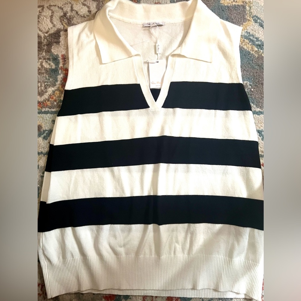 NWT Vila Milano Women's Black and White Striped Top XL